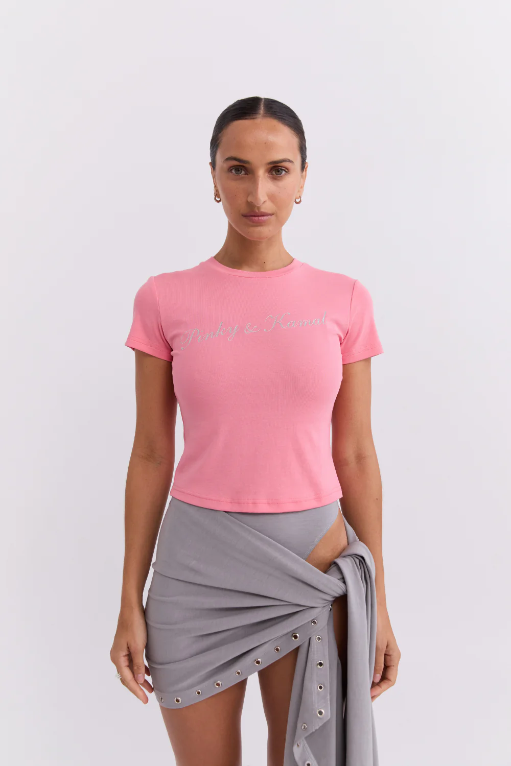 Powdered Silver Logo Baby Tee Pink | Pinky & Kamal - Image 3