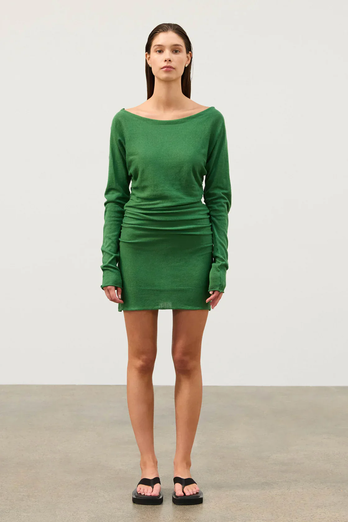 Gathered Knit Dress - Tallow Green - Image 3