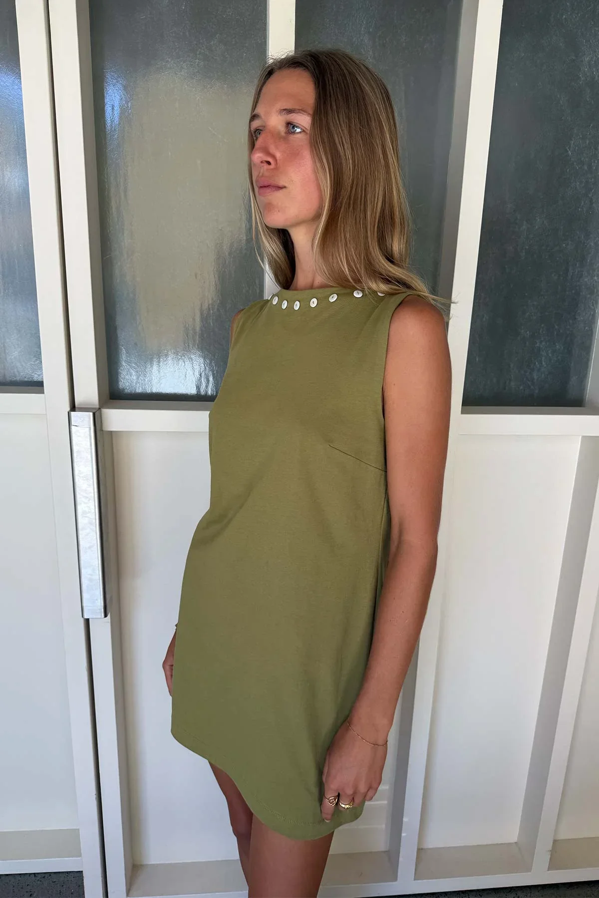 MURIEL BUTTON BOATNECK MINI DRESS | ROWIE - Image 4