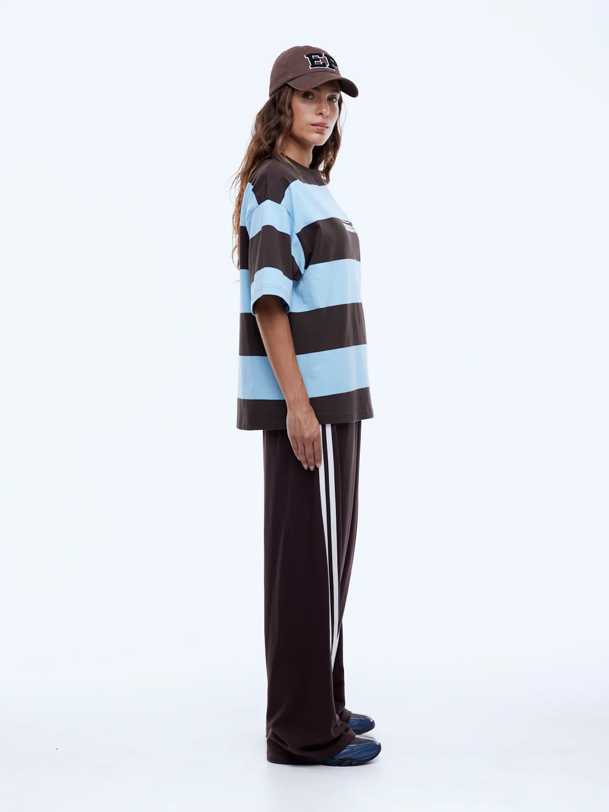 Pelly Sports Stripe Tee - Cloud Blue/Cocoa Stripe | Ena Pelly - Image 3