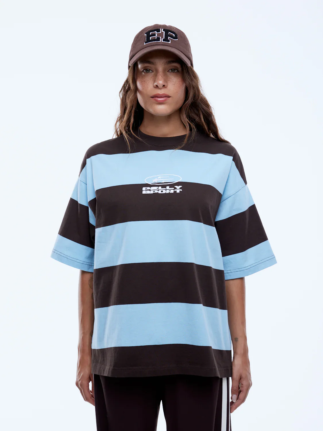 Pelly Sports Stripe Tee - Cloud Blue/Cocoa Stripe | Ena Pelly - Image 5
