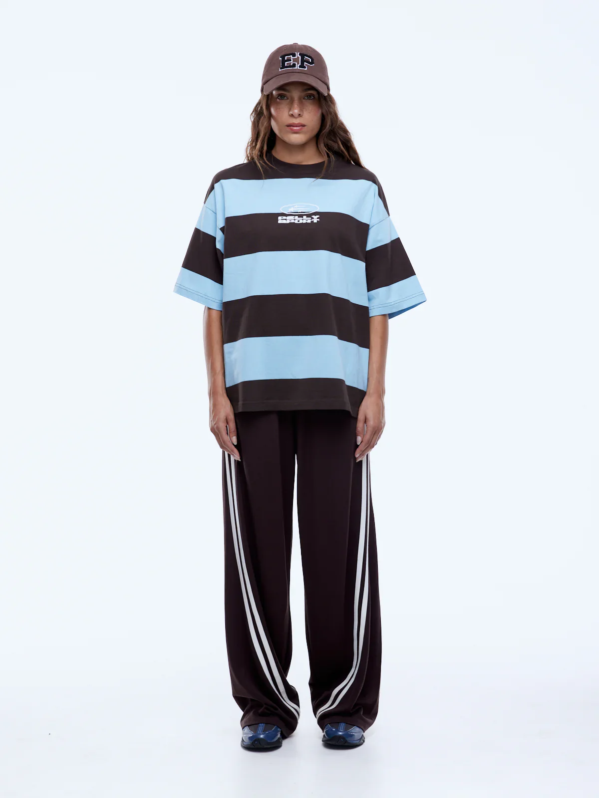 Pelly Sports Stripe Tee - Cloud Blue/Cocoa Stripe | Ena Pelly - Image 6