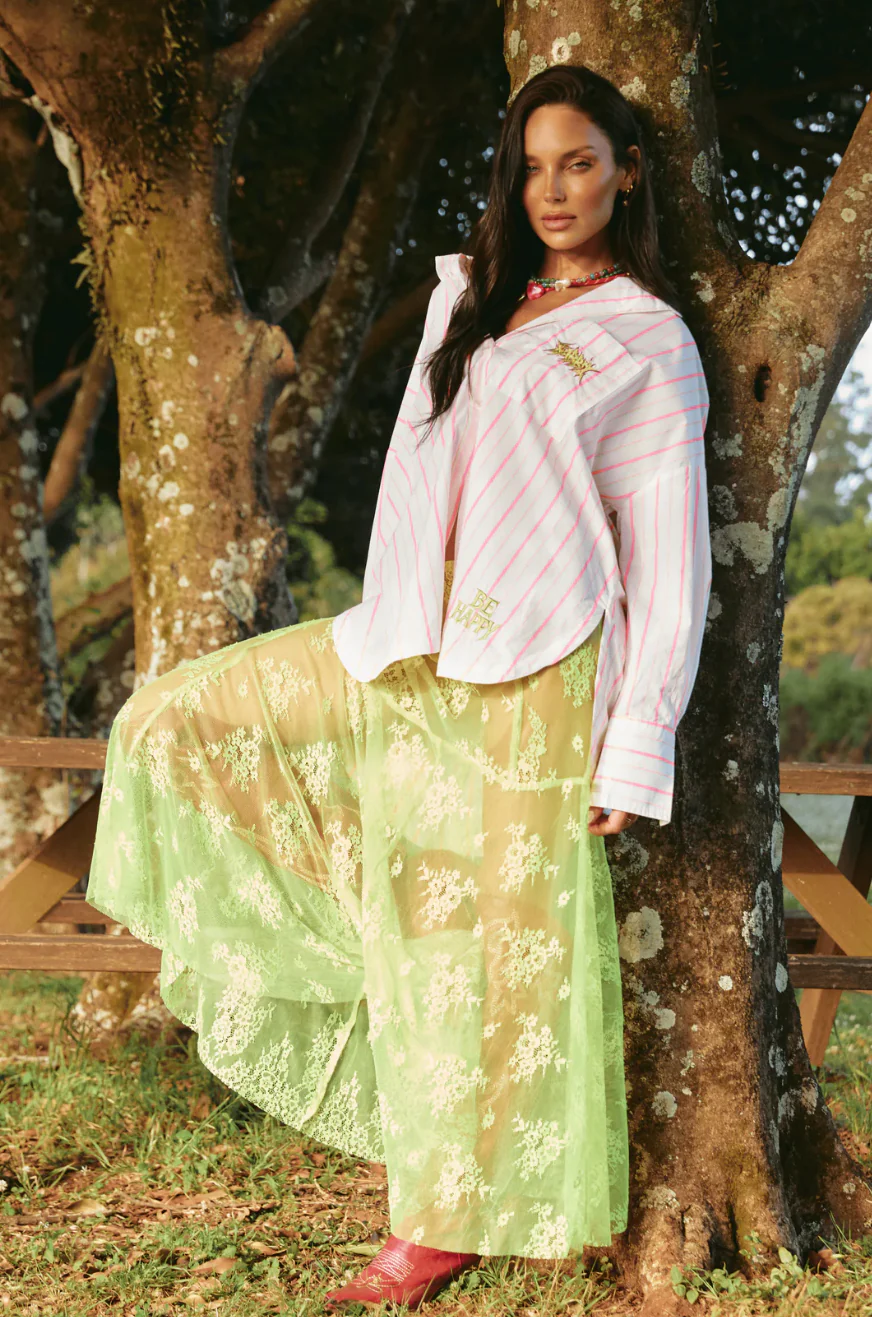The Lace Maxi Skirt - Chartreuse | Sabbi - Image 3