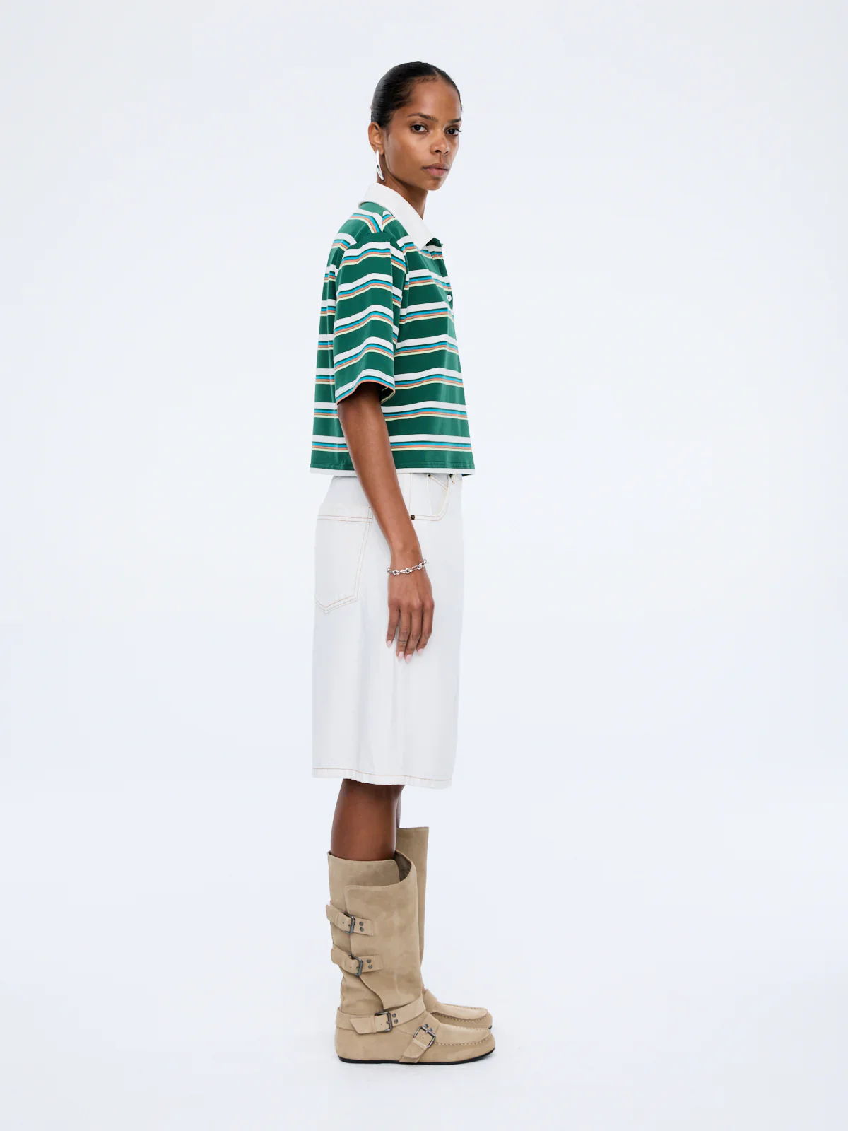 Violet Short Sleeve Polo - Sage Stripe | Ena Pelly - Image 3