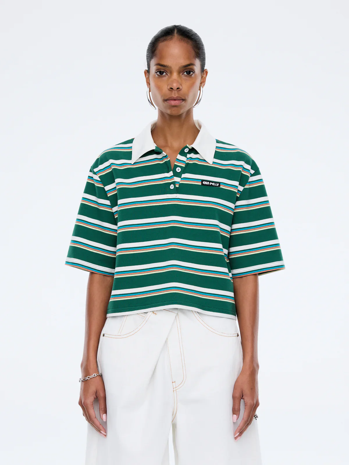 Violet Short Sleeve Polo - Sage Stripe | Ena Pelly - Image 5
